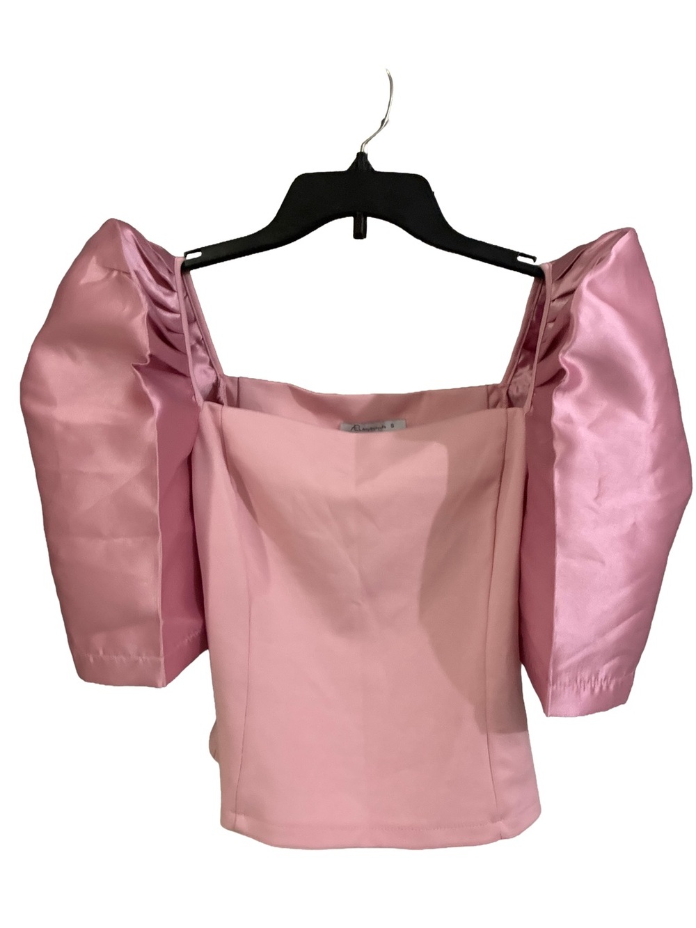 AEL Amy Enjoy Life, Pink Puff-Sleeve Square Neck Crop Top, Size S